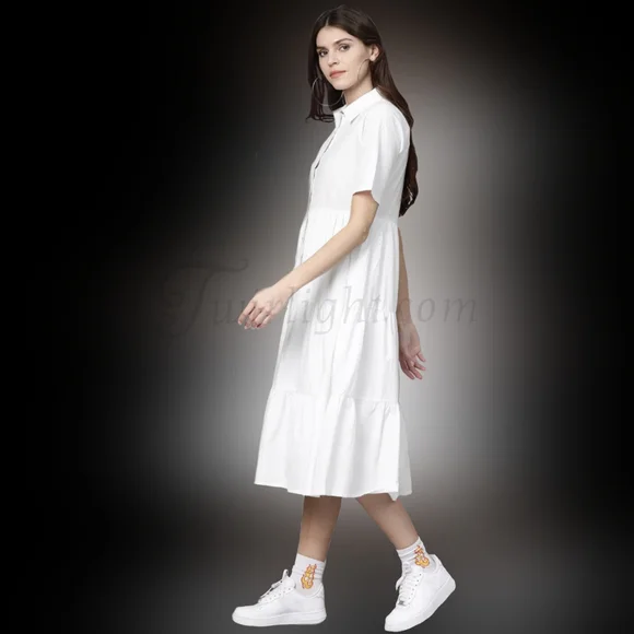 Anna: White Tiered Shirt Dress - Picture 2 of 3